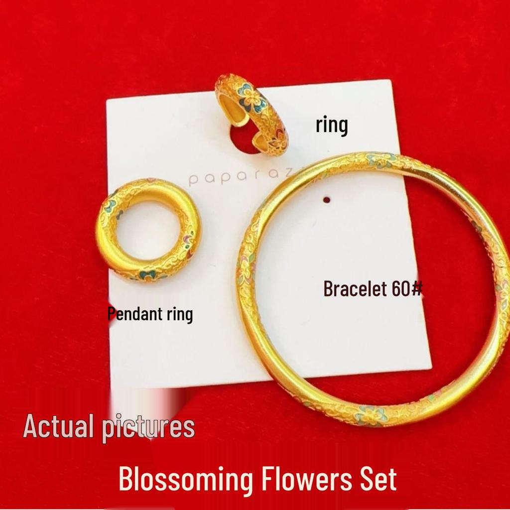 Üppiges Brokat-Vergoldungs-Set: Damen Armreif, Ring und Anhänger Schmuck im chinesischen Stil