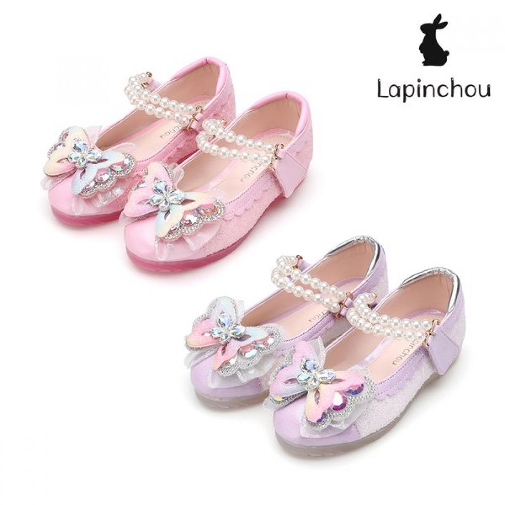 Детская обувь Lapinchou Обувь для девочек Обувь со светодиодами 2 цвета Модель Elena Aurora Mary Jane purple butterfly glitter/150