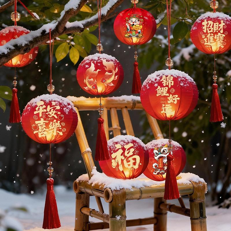 Chinese New Year Glowing Lanterns  Chinese Red Mini Lantern Led Hanging Light Ornament Spring Festival Home Decor