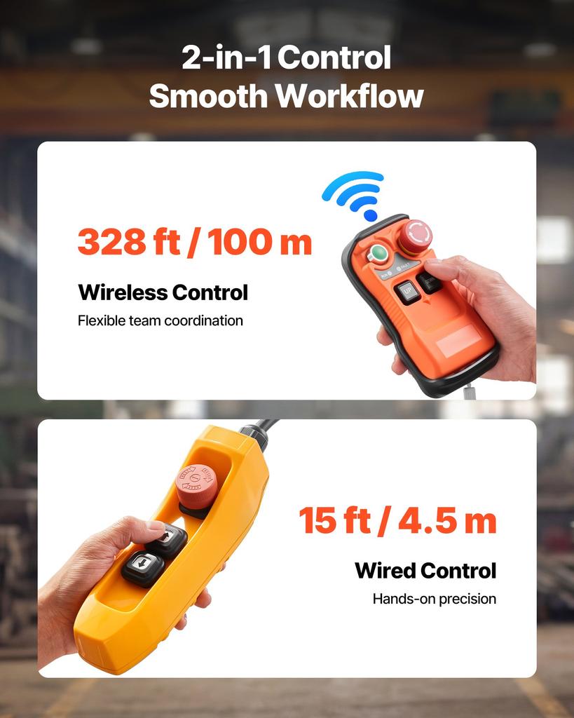 VEVOR 500 kg Electric Chain Hoist, 6 m Lifting Height, 230V Single Phase Overhead Crane with 100 m Wireless & 4.5 m Wired Remote Control