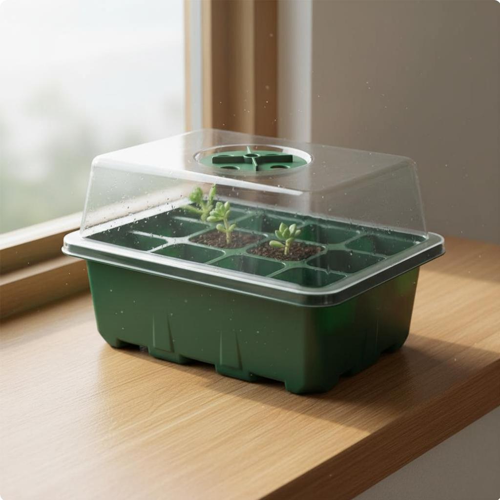 12 Compartment Seed Starting Tray Transparent Lid Mini Greenhouse