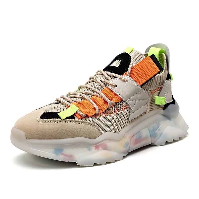 Large size autumn and winter youth breathable fly-woven men's shoes sports shoes popcorn bottom casual men's running basketball shoes