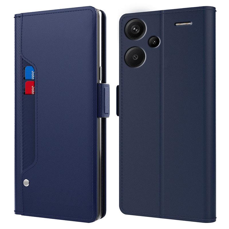 

For Xiaomi Redmi Note 13 Pro+ 5G Mirror Design Stand Case PU Leather Phone Cover with Card Slot Blue