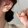 Women Tulip Flower Opal & Pearl Clip Earrings Korean Style Cute Wedding Bride Jewelry Accessories Gift