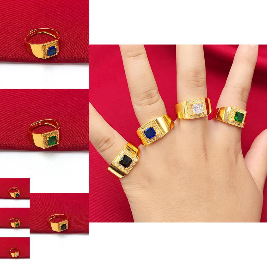 Eye-catching Geometric Brass Ring For Men With Rich Blue Sapphire Perfect For Gifting