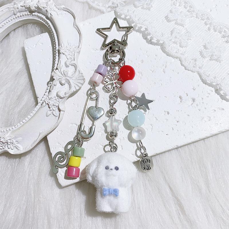 Creative Cute Flocked Kitten Strawberry Pendant Keychain Sweet Animal Keyring Backpack Decoration Accessories Best Friend Gifts