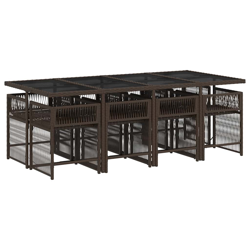 9 piece outdoor dining set with cushions brown poly rattan