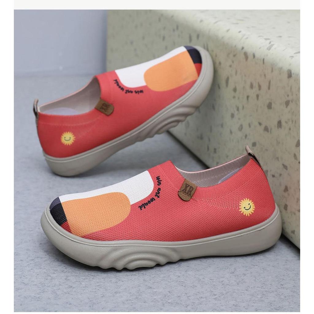 Cloth Shoes Casual Fly Weaving Sports Painted Single Shoes, Breathable Soft Sole Fashion Stirrups Women's Shoes