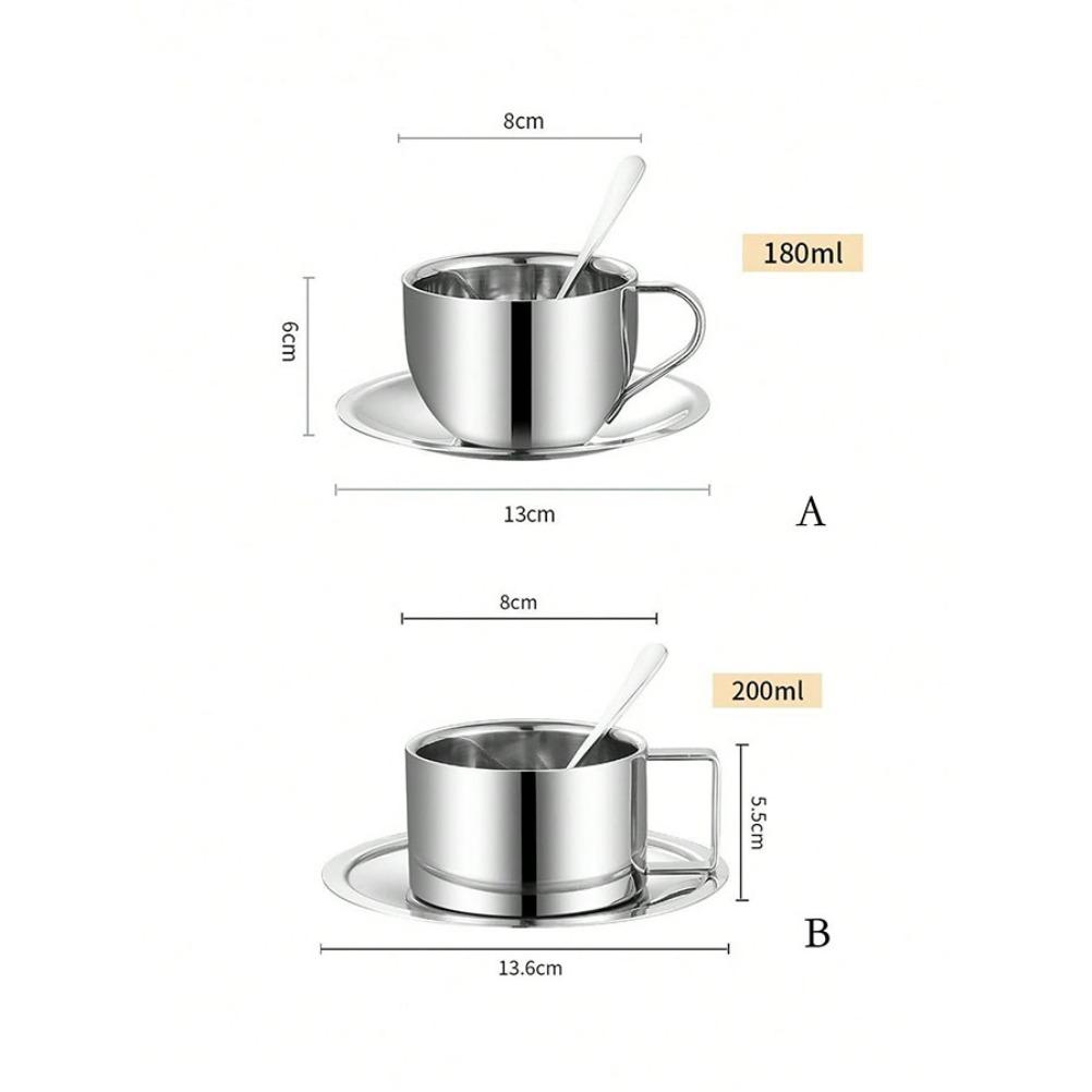 Stainless Steel Cup 3-piece Set Milan Coffee Cup Suit with Spoon Tray High Quality Stainless Steel Cups Set with Teapot