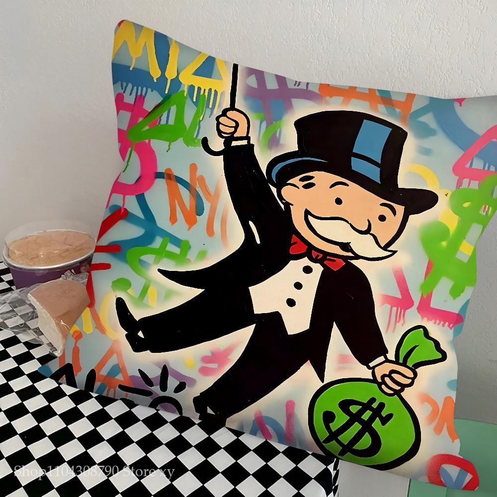Game Dollar Alec Monopoly Man Pillow Case Square Pillow Bedroom Sofa Leisure Comfort Cushion Car Living Room Home Decoration