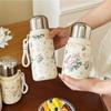 Chinese Style Rose Peony Insulated Cup with Lanyard, Large Capacity, Portable, Tea Separation Feature, Exquisite Stew Pot Design