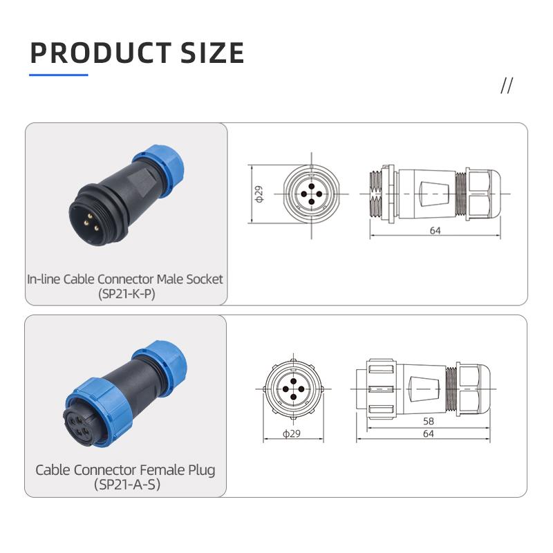 SP21 Aviation Plug Ip68 Waterproof  Cable Connector Docking/square Flange/back Nut Male Plug Female Socket 2/3/4/5/6/7/9/12 Pin