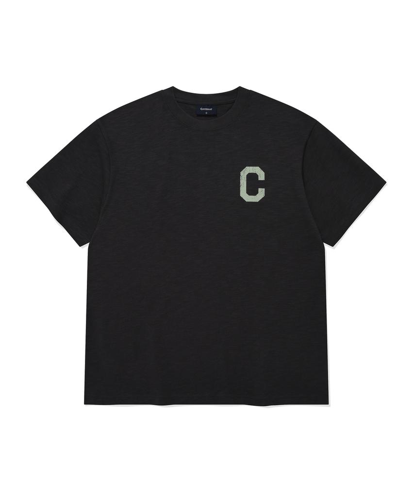 COVERNAT Slub Crack C Logo T-Shirt Charcoal