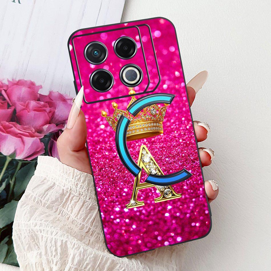

For Infinix GT 20 Pro 2024 New Fashion Crown Initial Letter Phone Case For Infinix GT20 Pro 5G X6871 Black Silicon Soft Case Infinix GT 20 Pro