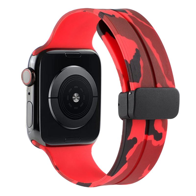

Watch Strap for Apple Watch Series 10 42mm/9 8 7 41mm/SE (2023) SE (2022) SE 6 5 4 40mm/3 2 1 38mm Magnetic Watch Band Camo Silicone Watch Strap Red