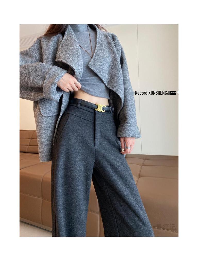 Women's Plus Size Wool Acetate Wide-Leg Pants - Autumn/Winter Thickened Straight-Leg Suit Pants