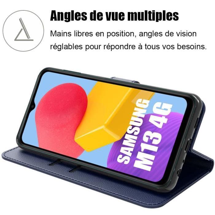 Case for Samsung Galaxy M13 + 2 Tempered Glasses - PU Leather Flip Case Anti-Scratch - Navy Blue