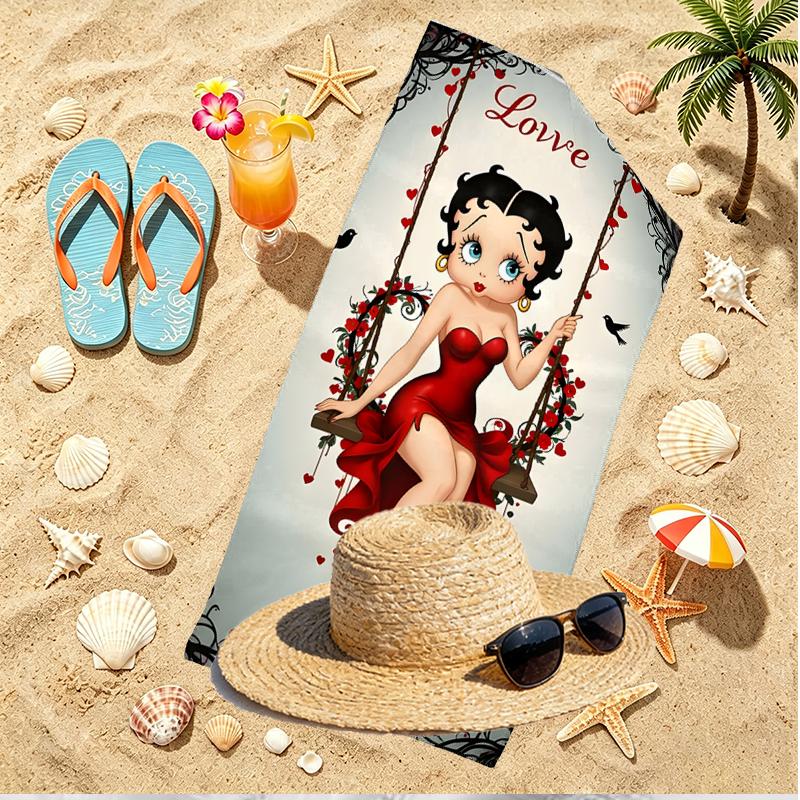 Betty Boop Print Beach Towel, Versatile Lightweight Absorbent Beach Towel for Pool Surf Yoga Bathroom, Perfect Birthday Holiday Gift