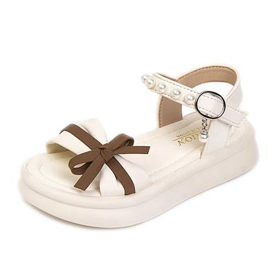Mädchen Perlen Sandalen Prinzessin Süße Mode 2024 Sommer Brandneu Weich Kinder Strandschuhe Kinder Flache Sandalen Schleife Anhänger