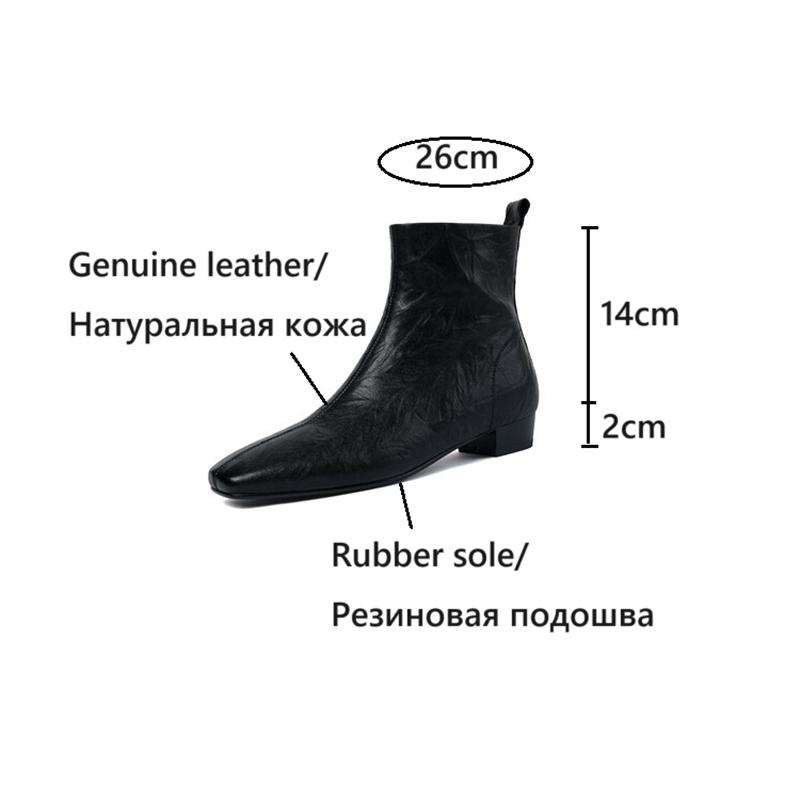 Fashion NEW Autumn Women Boots Gnueine Leather Shoes for Women Square Toe Low Heel Shoes Black Zipper Ankle Boots Handmade Modern Boots