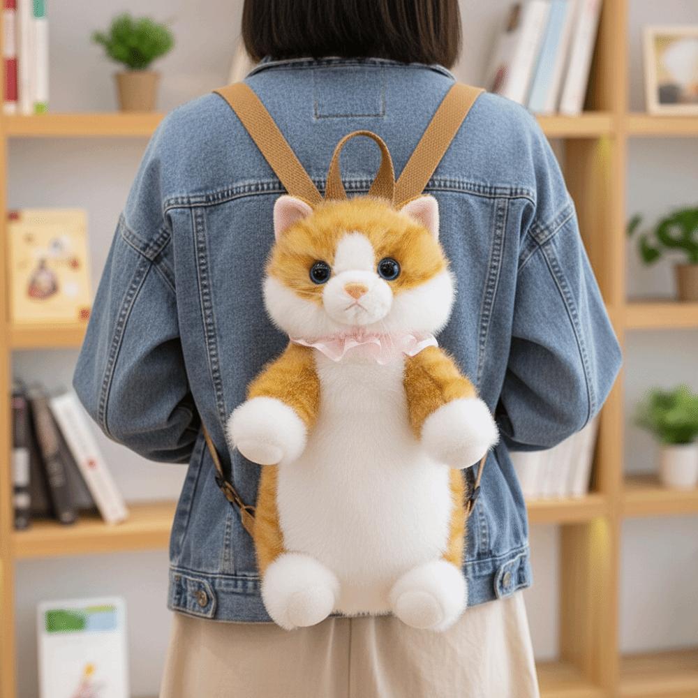 Soft Realistic Cat Backpack Fluffy Stuffed Animals Plush School Bag  Travel Storage