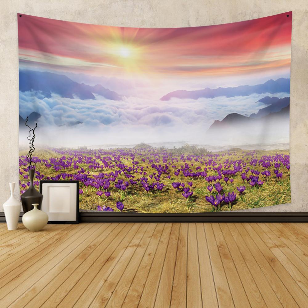 Natural psychedelic wall hanging lavender flower sea tapestry landscape art wall covering decorative blanket background tapiz