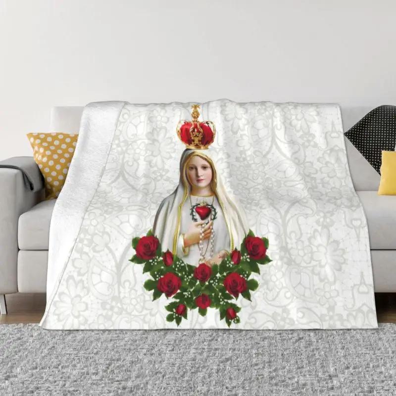 Coperta Vergine Maria di Fatima in Pile di Flanella Portogallo Rosario Coperte da Divano Cattoliche per Viaggio Camera da Letto Copriletto per Divano