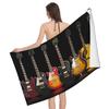 Vintage Guitar Pattern Print Sand Free Beach Towel Quick Dry Absorbent Music Theme Bath Towel for Pool Swimming Bathroom Beach