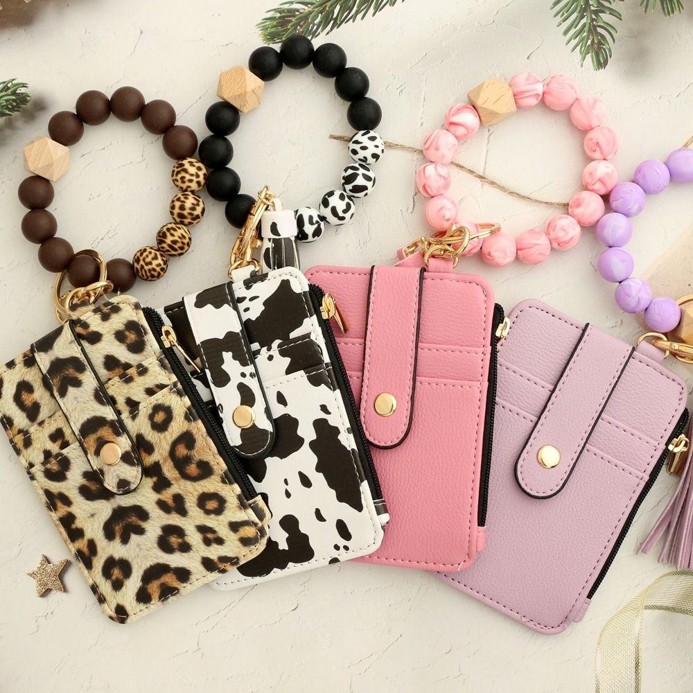 Faux Leather Card Holder Bracelet Keychain Wristband Card Case Keyring  Fashion Accessory