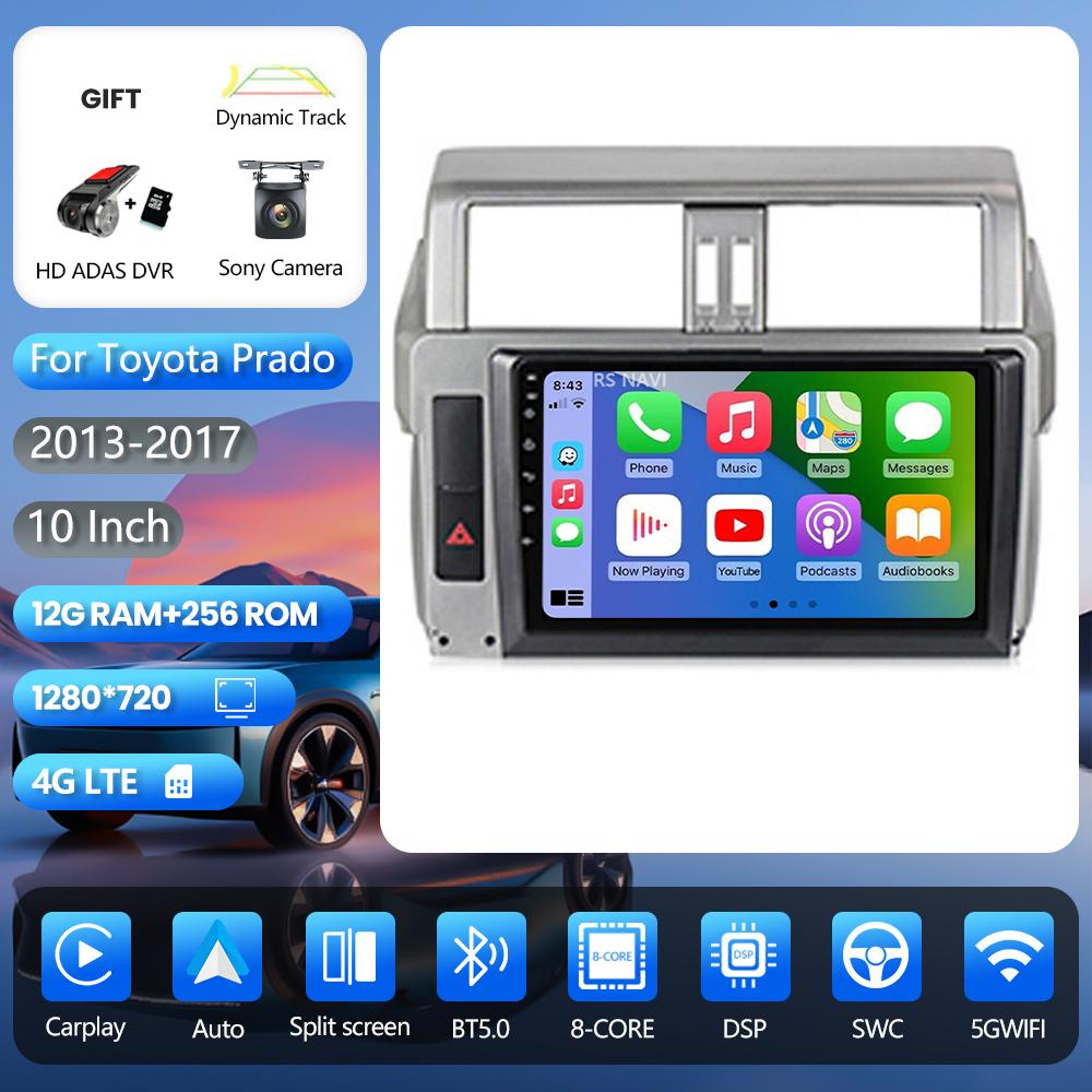 Android 16 for Toyota Prado 150 2013 - 2017 Carplay Car Radio Car Multimedia Player DSP Car Stereo 360° Camera QLED Screen