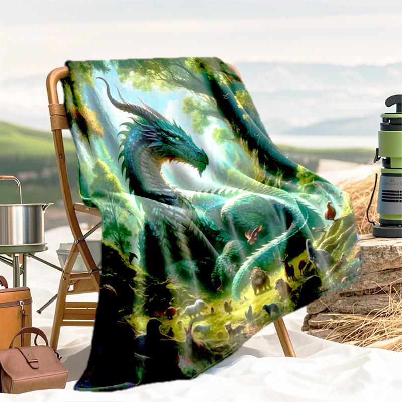 1pc dragon blanket, all season lightweight home office outdoor nap multifunctional blanket