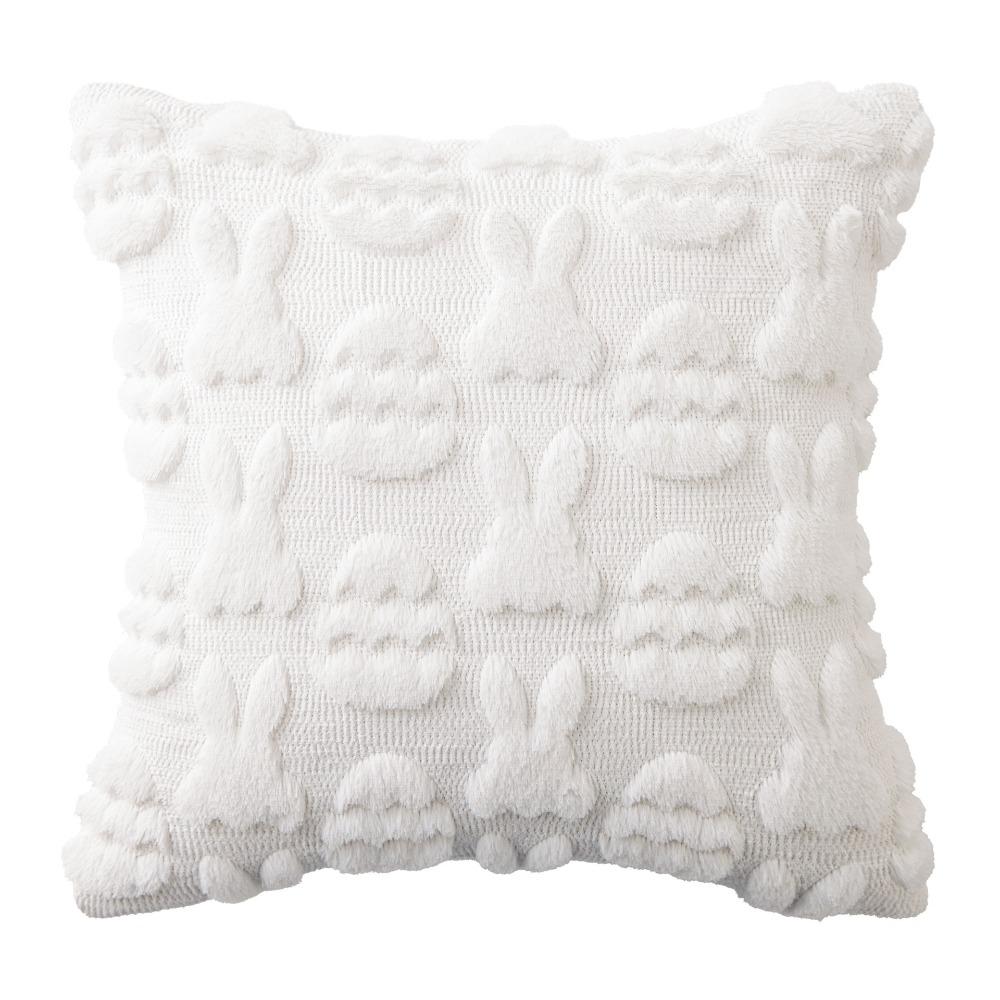Festive Decor Cartoon Easter Rabbit Pillow Cover Soft Plush Square Bunny Pillowcase Detachable Washable Cushion Cover Gift