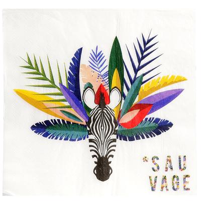 [Q8000] – Packung mit 20 mehrfarbigen weißen „Tropical“-Papierservietten (Zebra – Wild) – 16,5 x 16,5 cm. 5cm