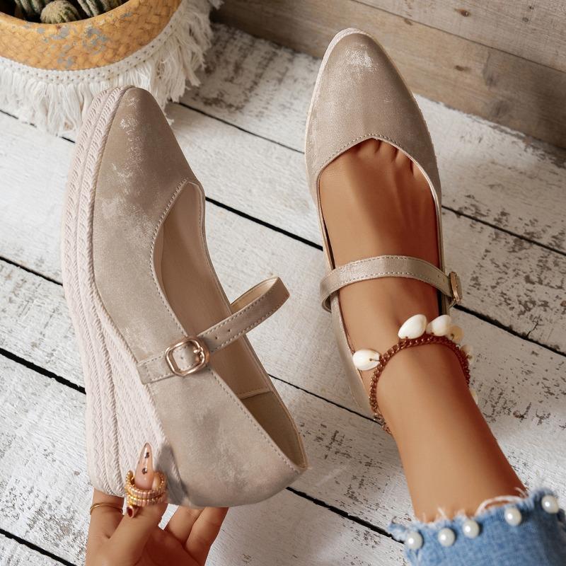 Autumn fisherman shoes wedge heel single shoes women's shallow mouth pointed small high heels thick sole waterproof table straw weaving