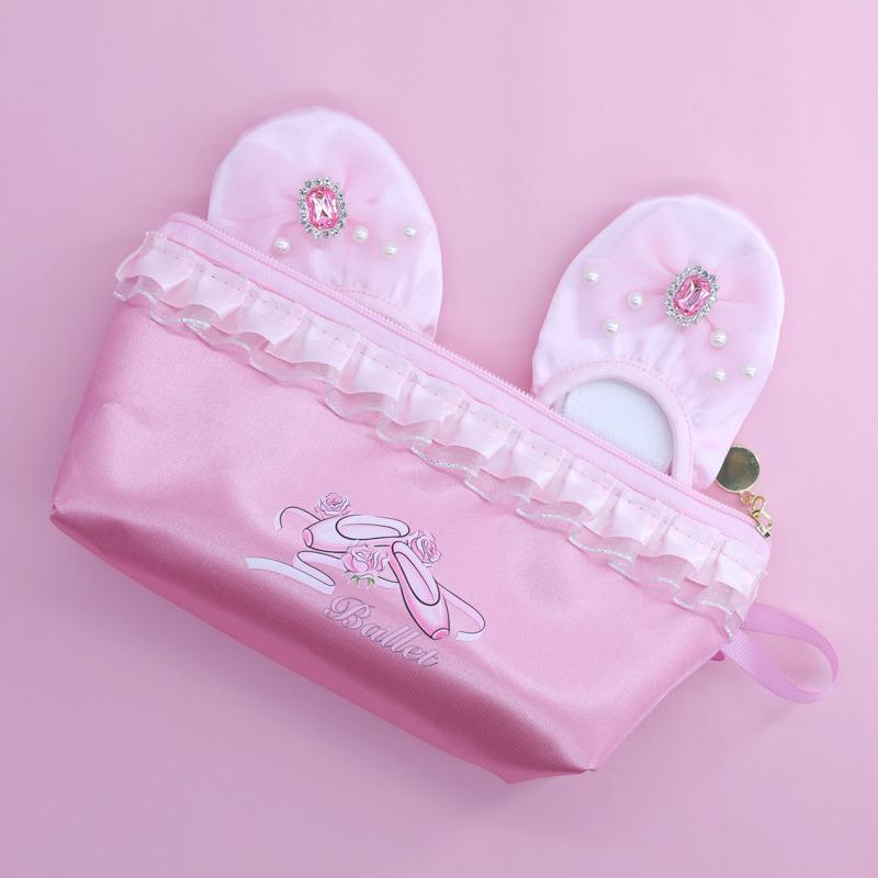 13*24.5CM Lace Dance Shoes Storage Bag Children's Waterproof Satin Stationery Organizer Pouch Dance Shoes Storage Bag