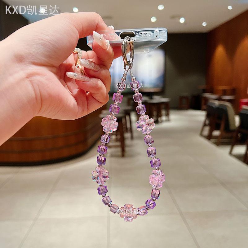 New Colorful Lucky Clover Phone Chain Bead Pendant Phone Keychain Hanging Decoration Earphone Accessories Chain Light Luxury Jewelry