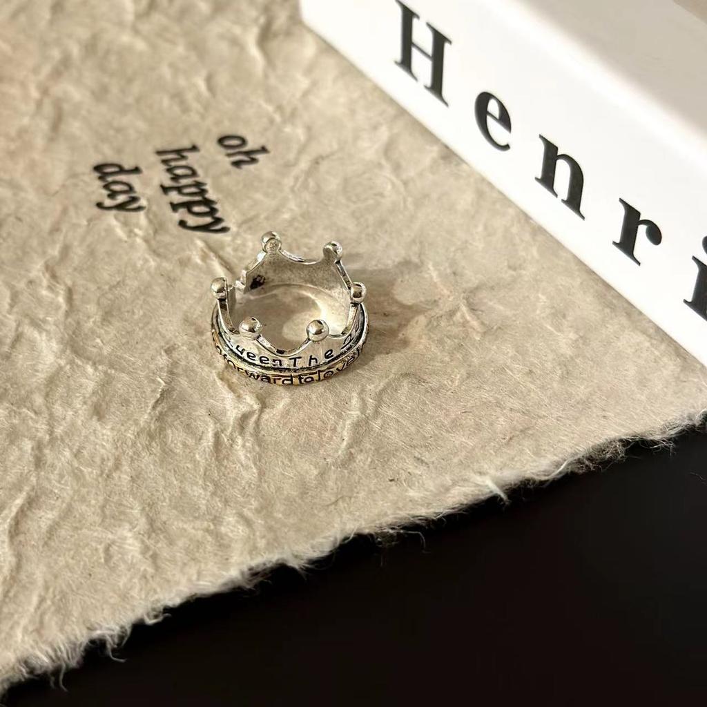 Retro Crown Ring For Men Women Two Color Punk Gothic Adjustable Open Ring Handmade Designer Zircon Unisex Accessories Love Gift