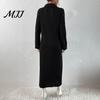 Knit Sweater Dress Women for Fall Winter, Ribbed Long Sleeve with Soft Midi Dresses Side Split, Solid Color Casual Collared V Neck