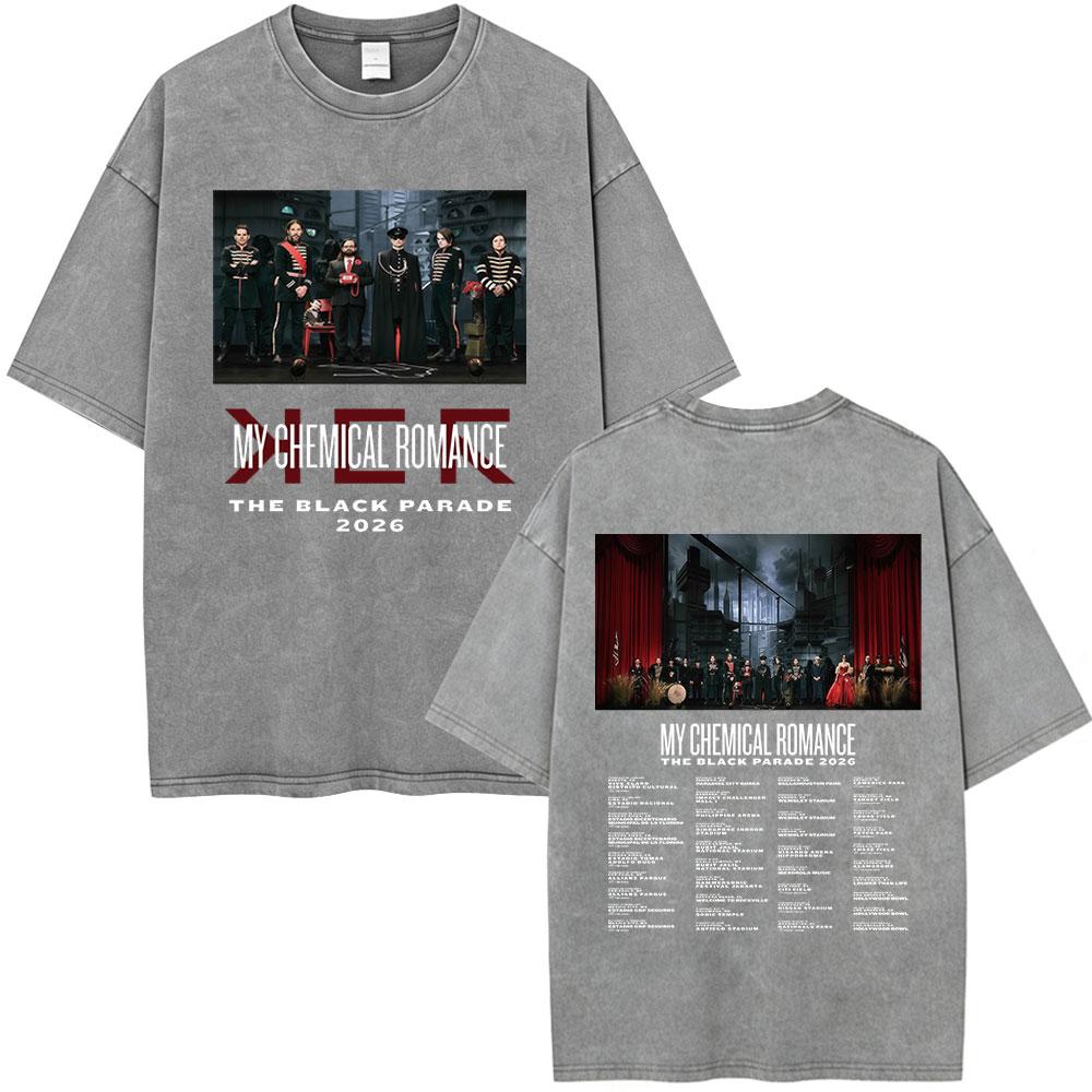 Rock Band My Chemical Romance Washed Tshirt The Black Parade Tour Merch Fans Gifts Tshirts Mens Clothing Punk T Shirts