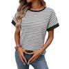 2026 Summer New Women's Casual Round Neck Patchwork Short Sleeve Striped T-Shirt