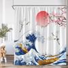 Japanese Style Shower Curtain Pink Cherry Blossom Floral White Crane Mountain Koi Carp Ink Scenery Modern Bathroom Curtain Decor