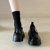 Schwarze Plateau-JK kleine Lederschuhe Damen 2025 neu Herbst Retro Britischer Stil vielseitige Slipper Eins-Pedal Einzelschuhe