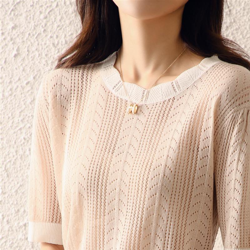 

Свитер с круглым вырезом для женщин, полностью полый, для лета, новая свободная футболка, чтобы вы выглядели стройно и универсально, модный топ L