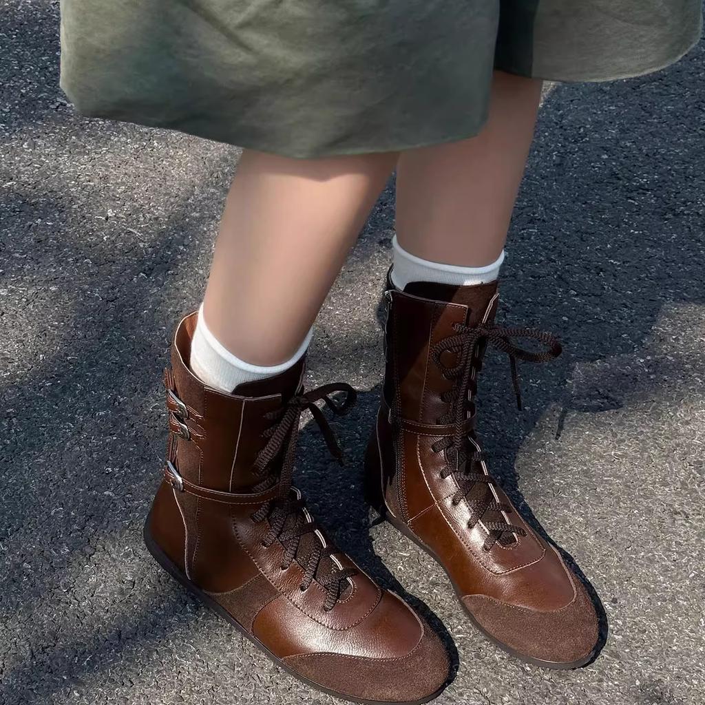 2025 new Xinjiang grassland travel boots European and American straps Martin boots women's flat-bottomed German training boots boxing boots short boot