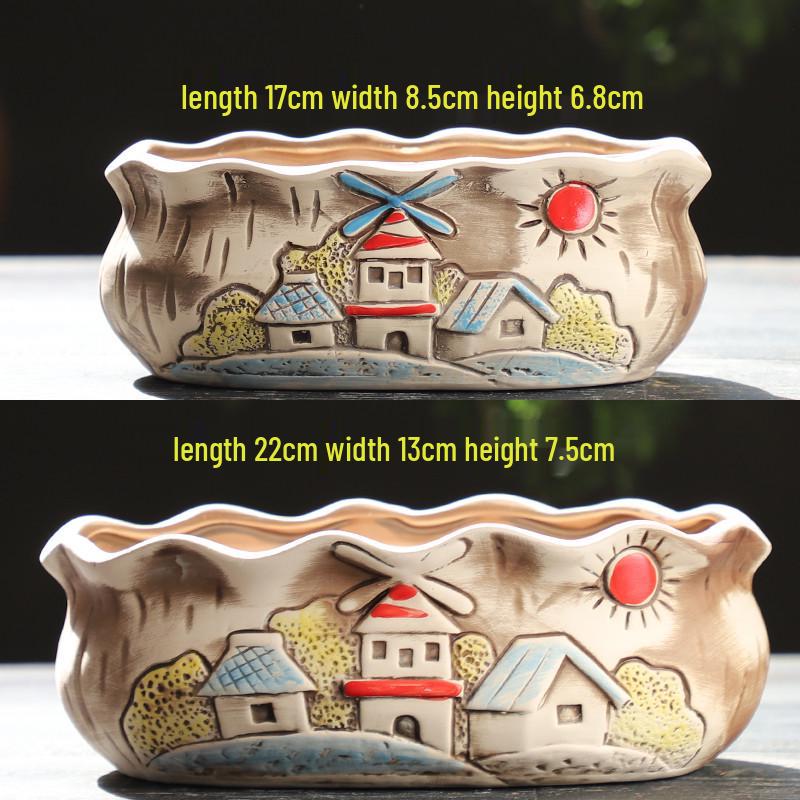 Cartoon Grobkeramik Großer Keramik Sukkulentenübertopf im Bilderbuchstil