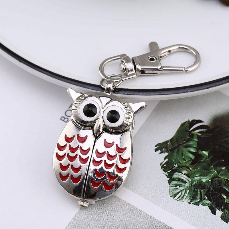 Fashion Keychain Owl Shape Pocket Watch Unisex Vintage Alloy Keyring Clock Fob Watches Key Chain Bag Car Birthday Gifts 1/3/5pcs