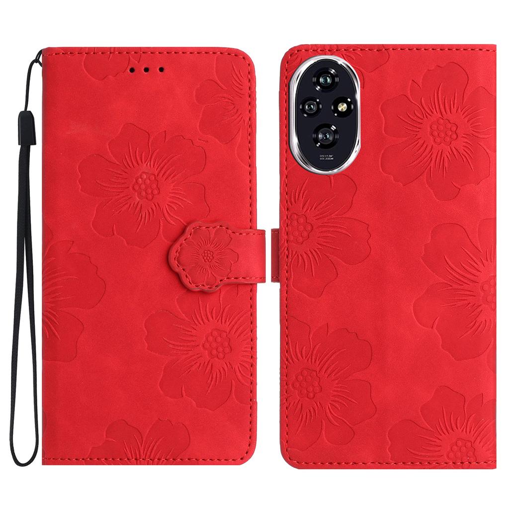 For Honor 200 5G Case Flower Design Leather Wallet Phone Cover with Wrist Strap