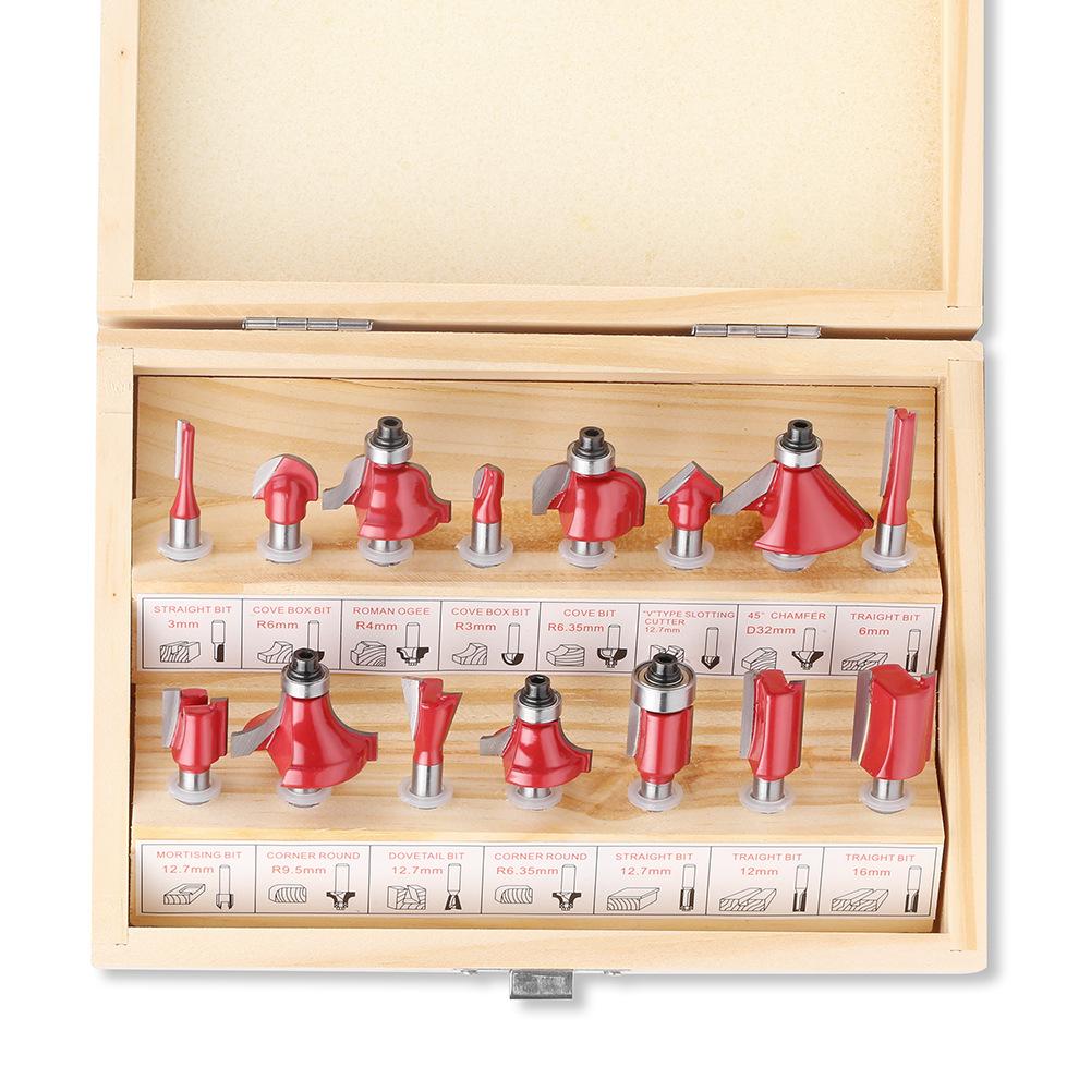 15-Piece Set 1/4 Handle 1/2 Handle 8 Handle 6 Handle Woodworking Milling Cutter Set 12-Piece Set Woodworking Slotting Milling Cutter
