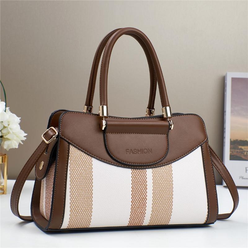 Women Striped Leather Bag Fashion Totes for Women Shoulder Bag Simple Handbag High-Capacity Commuter Fashion Crossbody Bag