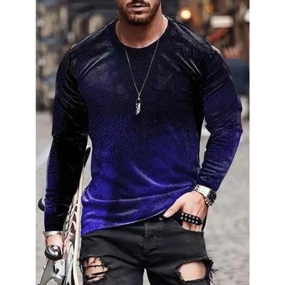 Langarm-T-Shirt mit Rundhalsausschnitt und Farbverlauf für Herren im Vintage-Stil – weich, atmungsaktiv, stilvolles Design für Frühling und Herbst – klassische Freizeitkleidung für Herren